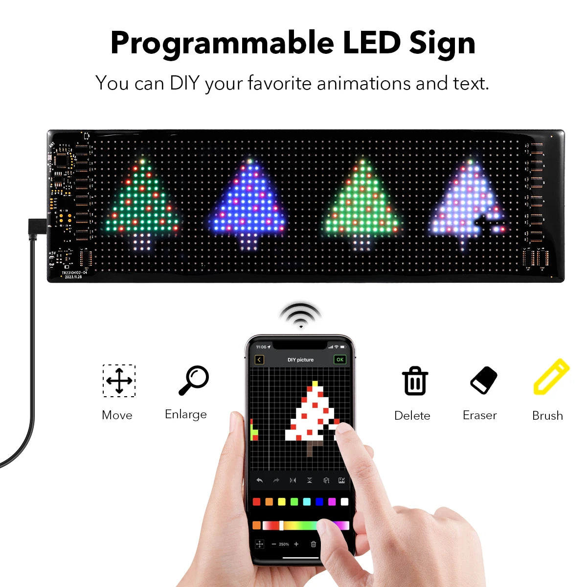LED RGB Matrix Panel Rolling Advertisement LED Sign USB 5V with Remote Programmable logo light for Car Shops Offices Restaurants