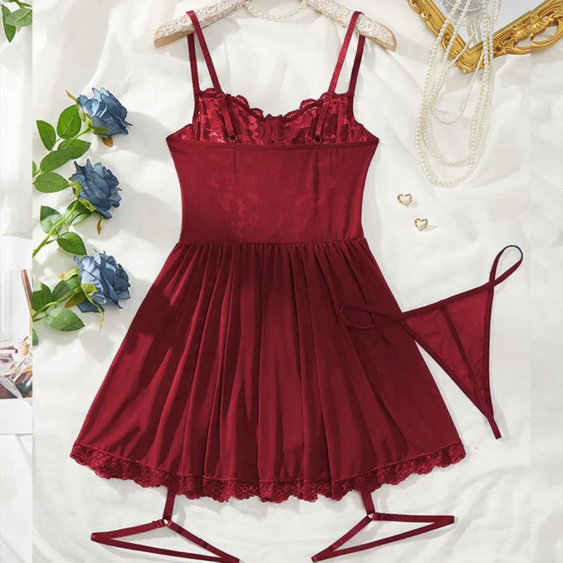 3-Piece Hot Babydoll Lingerie Set with Garter Belt