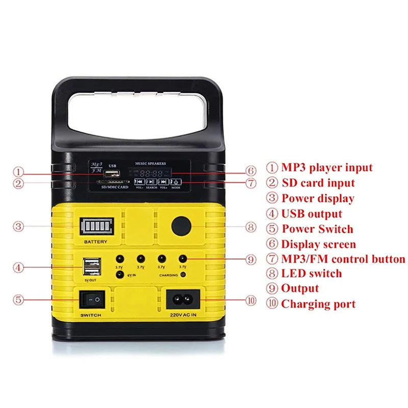 Portable Solar Generator System 3 Bulbs Radio Outdoor Solar Power Panel Camping Kit LED Emergency Lighting with Remote Control
