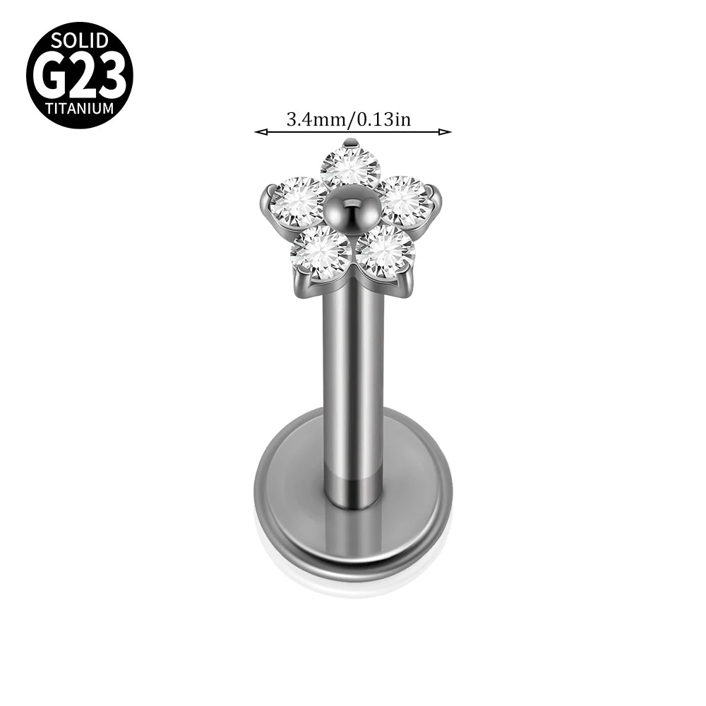F-136 Implant Titanium Flower Zirconia 16G Labret Helix Piercing