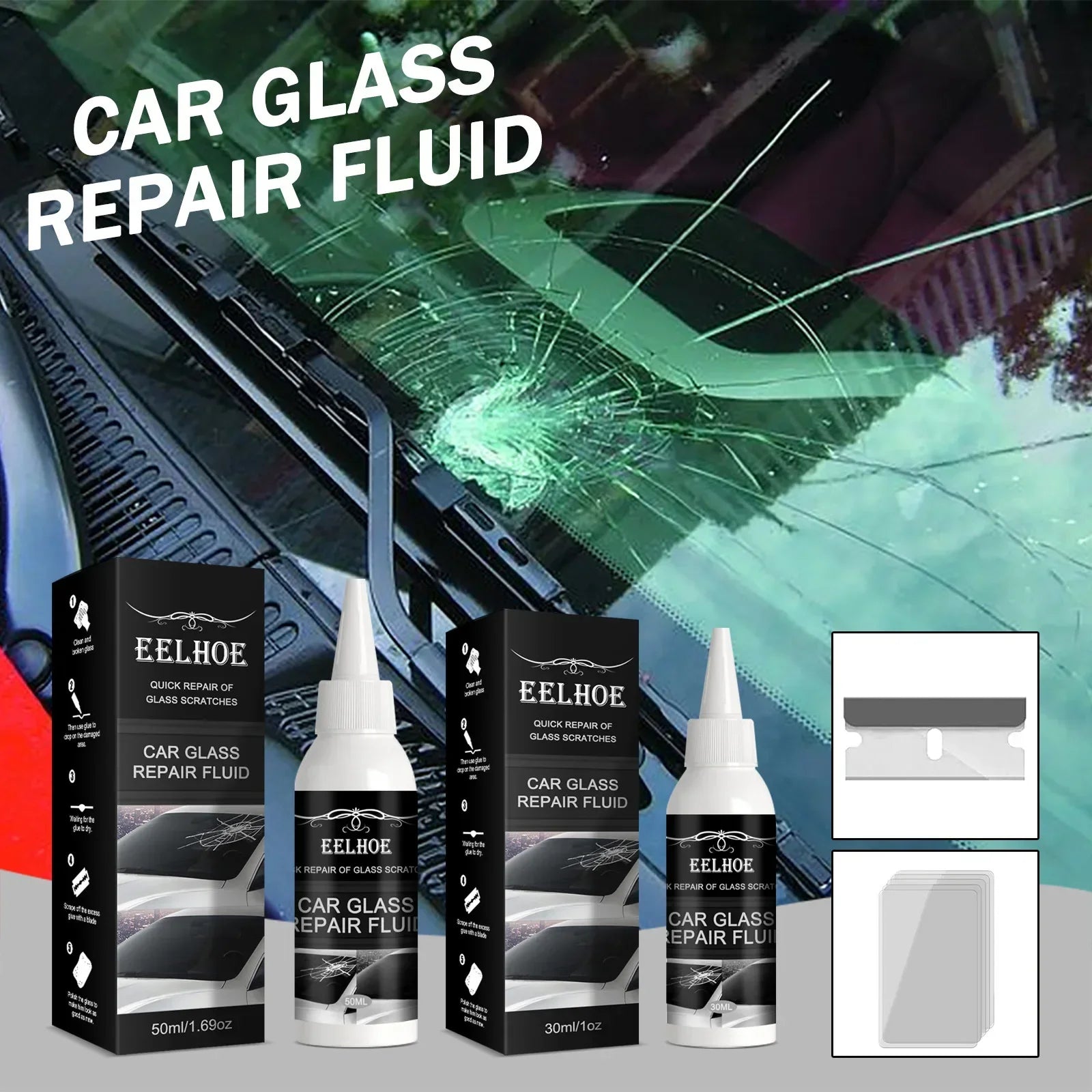 Car Windshield Repair Kit DIY Glue Quick Fix Car Glass Crack Repair Agent Chips Cracks Combined Repair for All Types of Glass