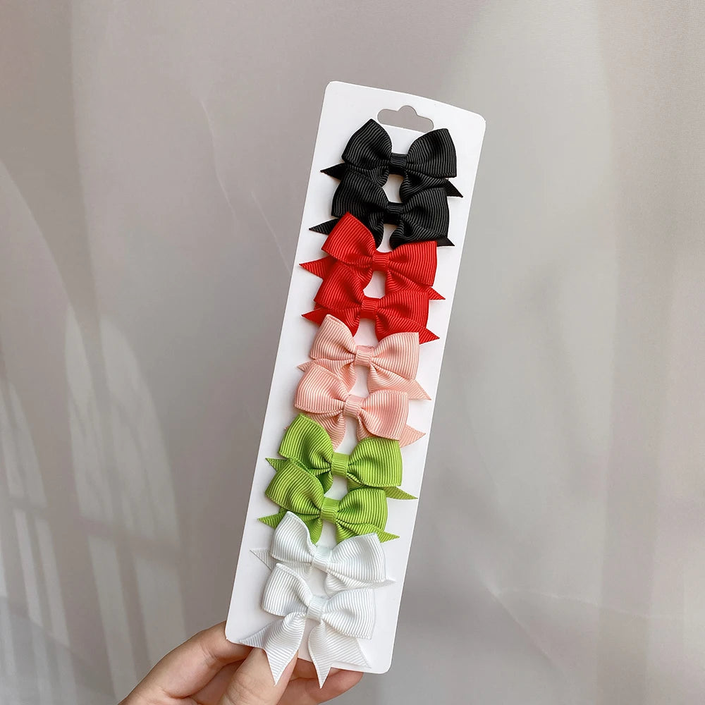 Conjunto de 10 Ganchos de Cabelo de Laço de Cor Sólida para Meninas Bebés, Fitas de Cabelo Artesanais com Laço, Mini Molas de Cabelo, Acessórios de Cabelo