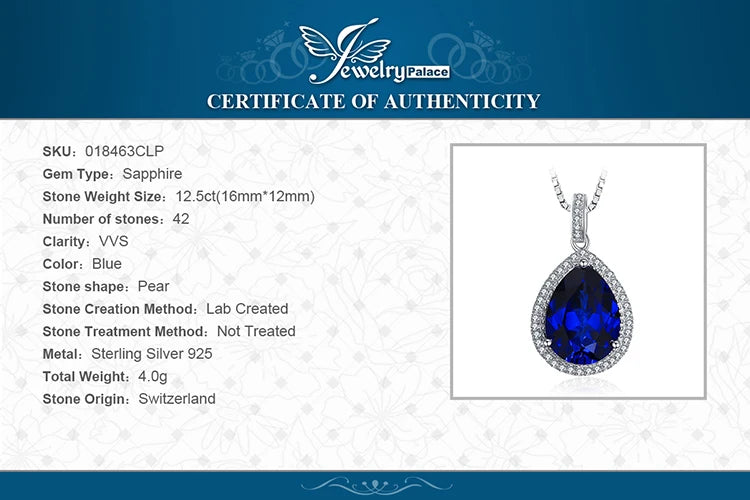 925 Sterling Silver Pear Cut Blue Sapphire Halo Necklace