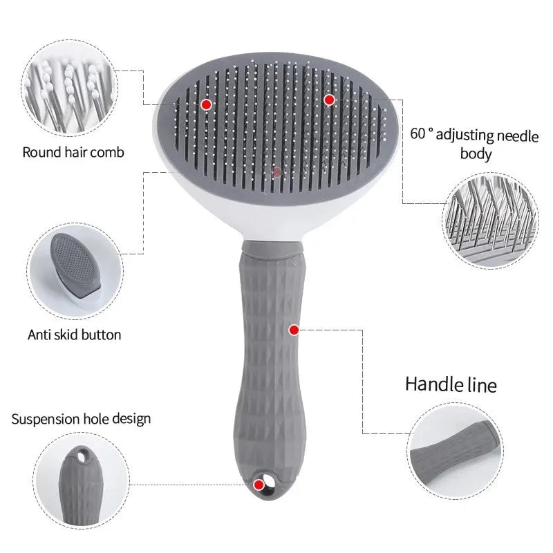 Self-Cleaning Stainless Steel Pet Grooming Brush for Dogs & Cats