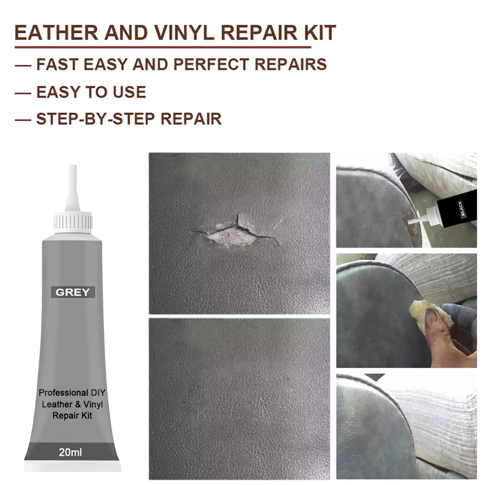 20G Leather Repair Gel Black/White/Gray Repair Home Car Seat Leather Complementary Repair Refurbishing Cream Paste Leather Care