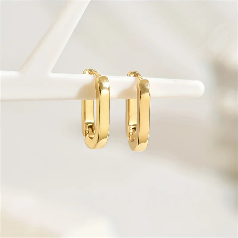 Unisex Gold Stainless Steel Square Hoop Earrings Minimalist Punk Jewelry