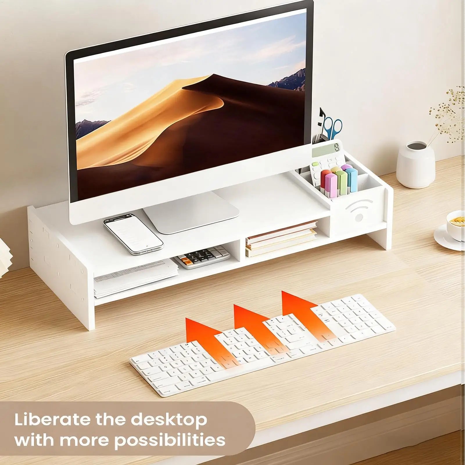 Desktop computer riser stand monitor arm double-layer desktop shelf with storage organizer ergonomic computer stand for monitors