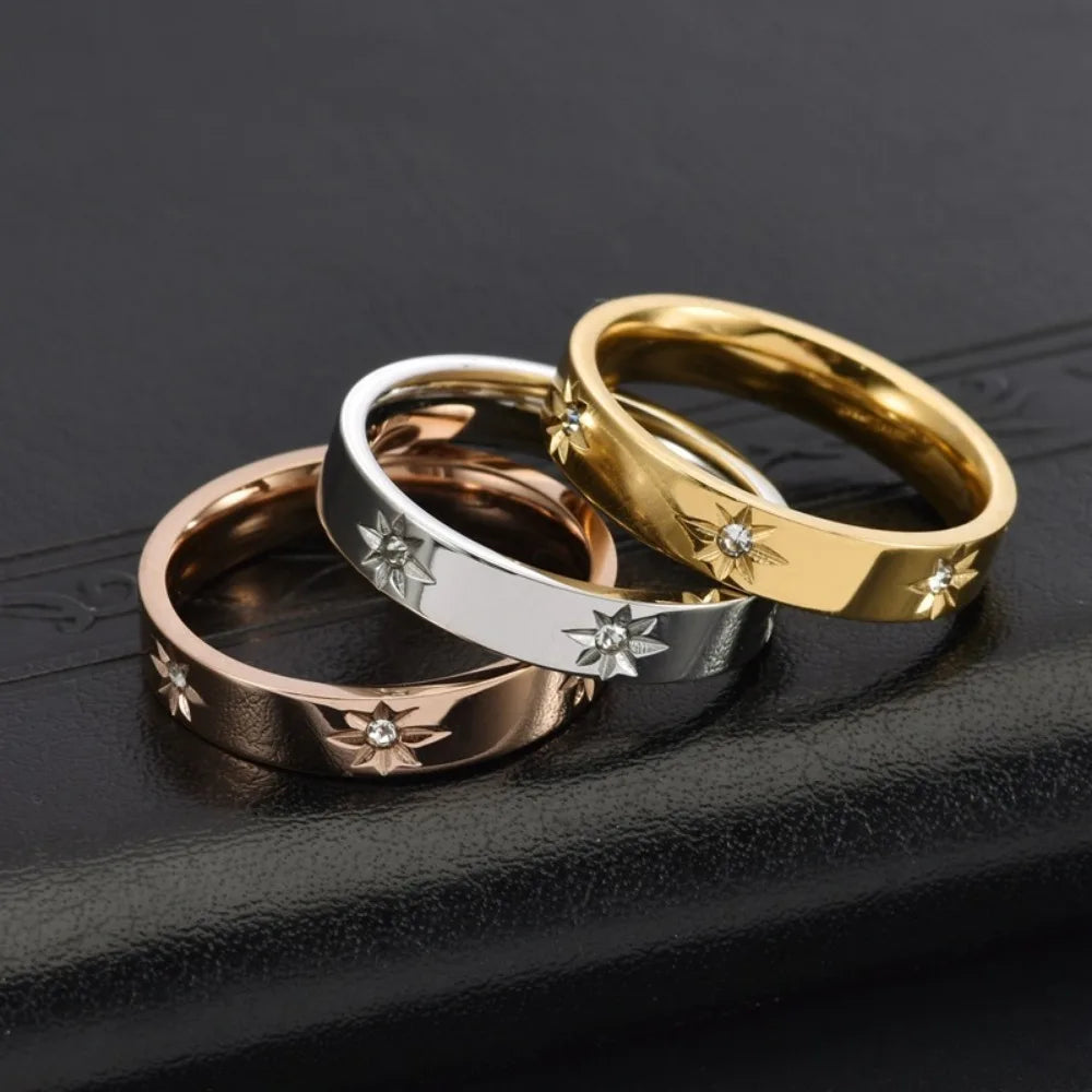 4mm Gold / Silver Style Plated Sunflower Zircon Titanium Steel Ring