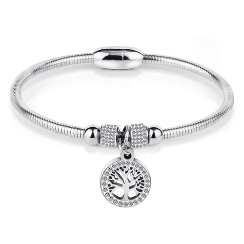 Leather Rope Stainless Steel Magnet Clasp Charm Bracelet Gold Silver