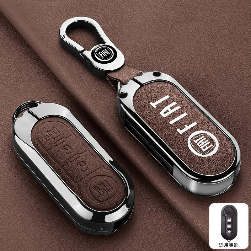 Leather Car Remote Key Case Cover Shell Protector for Fiat Ducato 500 500L Panda Grande Punto Lancia Musa Keychain Accessories