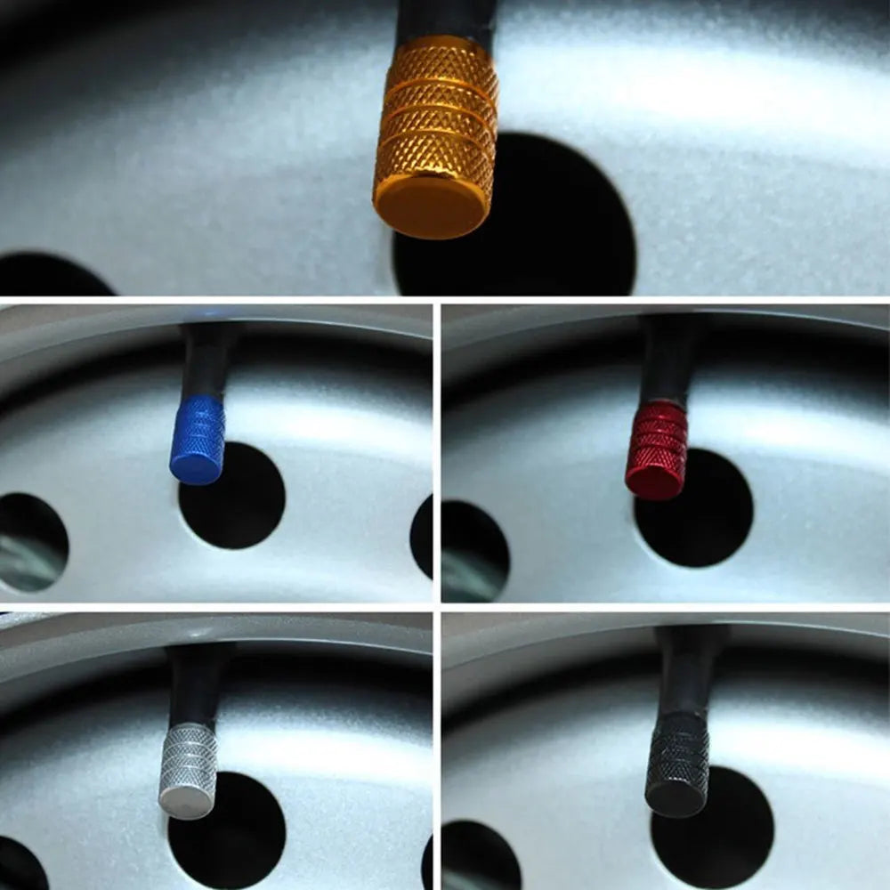 4pcs Knurling Style Tire Valve Caps Aluminum Silver Car Bike Wheel Stem Air Valve Caps Tire Pressure Cap Accessory