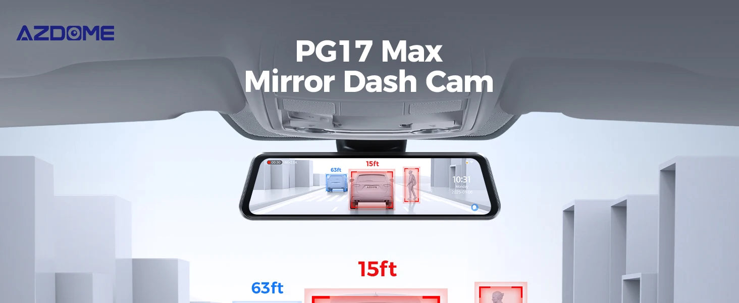 AZDOME PG17 MAX Front and Rear Dash Cam 12 Inch Touch Screen Car DVR 4K+2.5K Rearview Mirror Camera GPS WIFI Voice Control ADAS