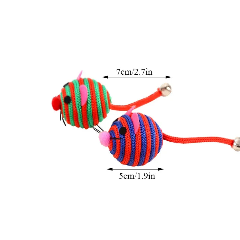 3/5/7 peças Brinquedo para Gatos Corda de Nylon às Riscas Rato em Bola com Sino Brinquedo para Gatos de Estimação Bola de Rato Interativa Produto para Animais de Estimação