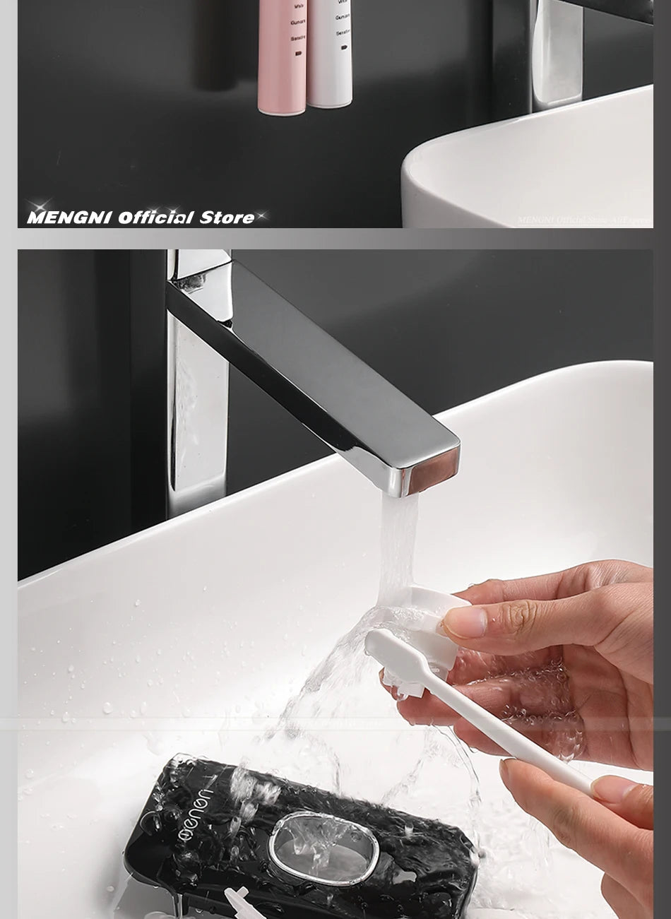 MENGNI Automatic Toothpaste Dispenser Wall-Mounted Bathroom Toothpaste Squeezer Punch-Free Toothbrush Holder Rack Bathroom Acces