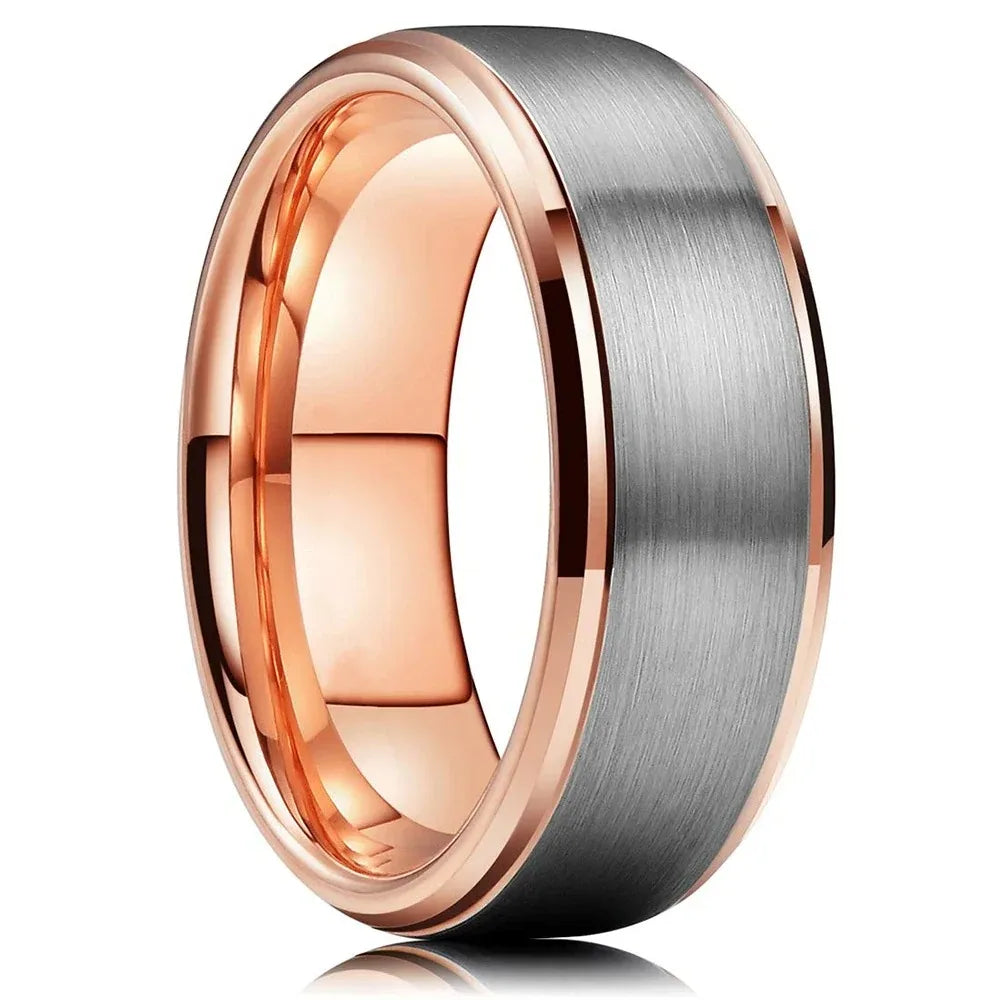8mm Brushed Stainless Steel Step Edge Ring Multi-Color Collection