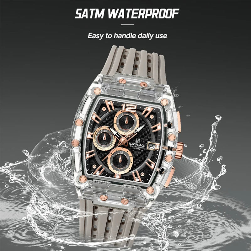 Naviforce NF7105 Tonneau Quartz Chronograph 5ATM Silicone Watch