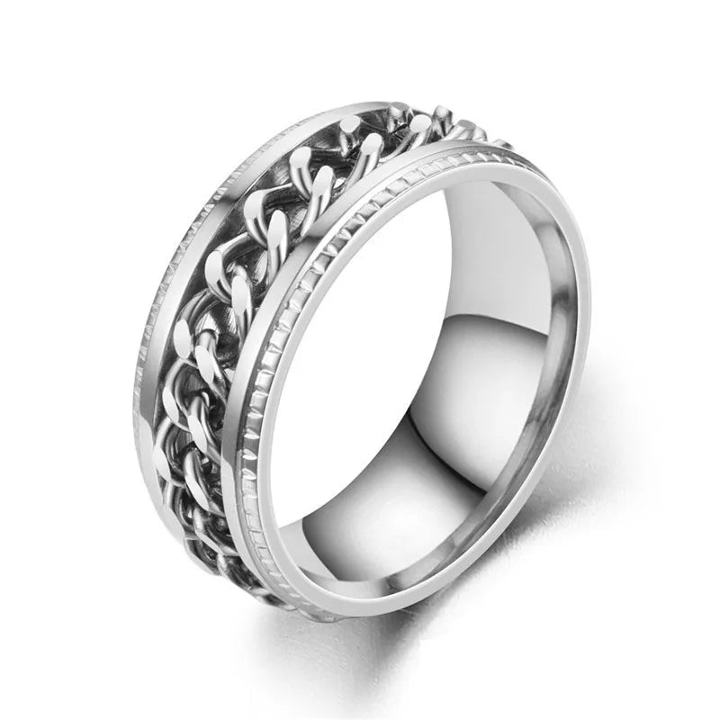 8mm Rotatable Chain Stainless Steel Fidget Spinner Ring