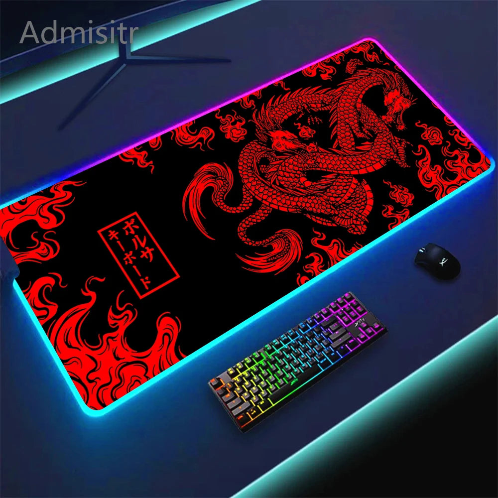 Large Keyboard Mats Fashion Chinese Dragon RGB Gaming Mousepad Big LED Mat PC Deskmat Luminous Mouse Pad Table Rug With Backlit