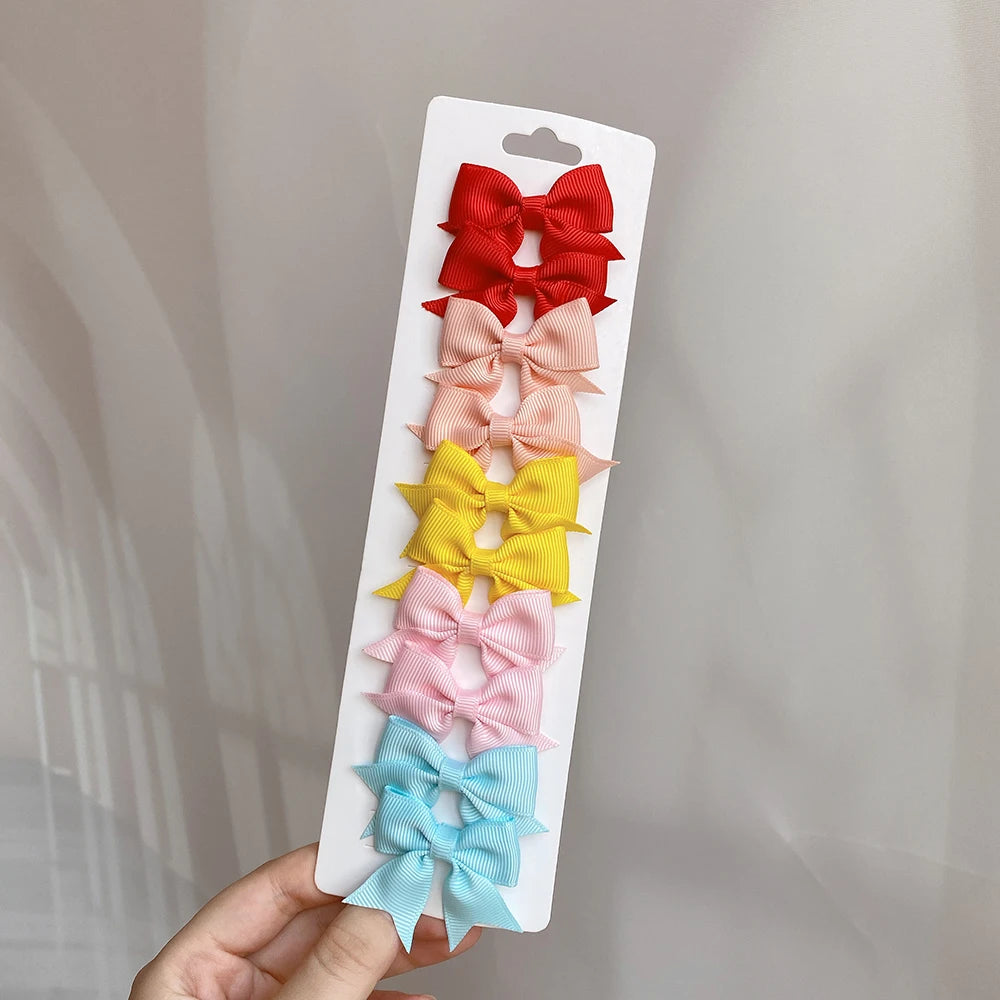 Conjunto de 10 Ganchos de Cabelo de Laço de Cor Sólida para Meninas Bebés, Fitas de Cabelo Artesanais com Laço, Mini Molas de Cabelo, Acessórios de Cabelo