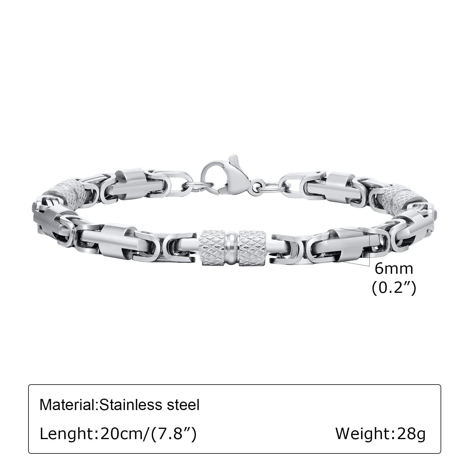 Pulseiras Bizantinas Punk para Homens e Rapazes, Pulseira de Elos de Aço Inoxidável Feita à Mão, Presentes de Joalharia Casuais Elegantes