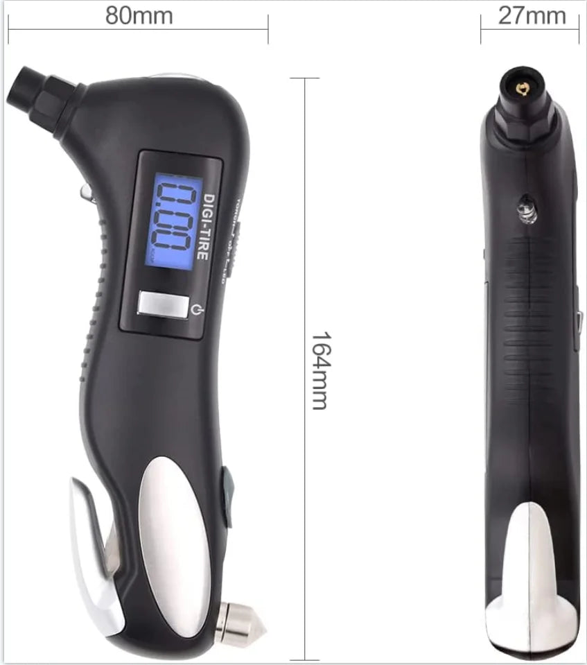 Digital tire pressure gauge, emergency lighting flashlight, car escape hammer, seat belt cutter, multi-functional self-rescue to