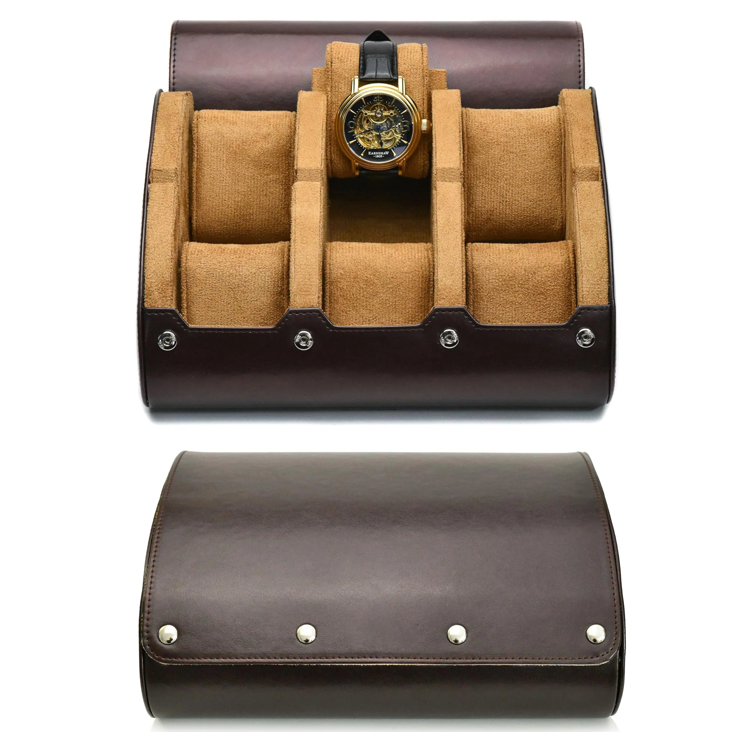 Premium 6-Slot Leather Watch Travel Case Roll Organiser