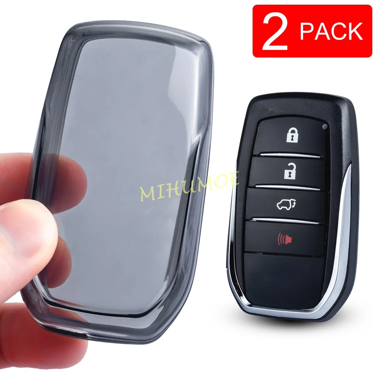 2x Black/Clear Transparent Car Key Fob Case Cover For Toyota Tundra Corolla Sequoia RAV4 Yaris Cross Hilux Prius bZ4X Tacoma