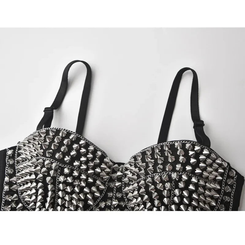 Silver Rivet Steampunk Gothic Push Up Bralette Crop Top