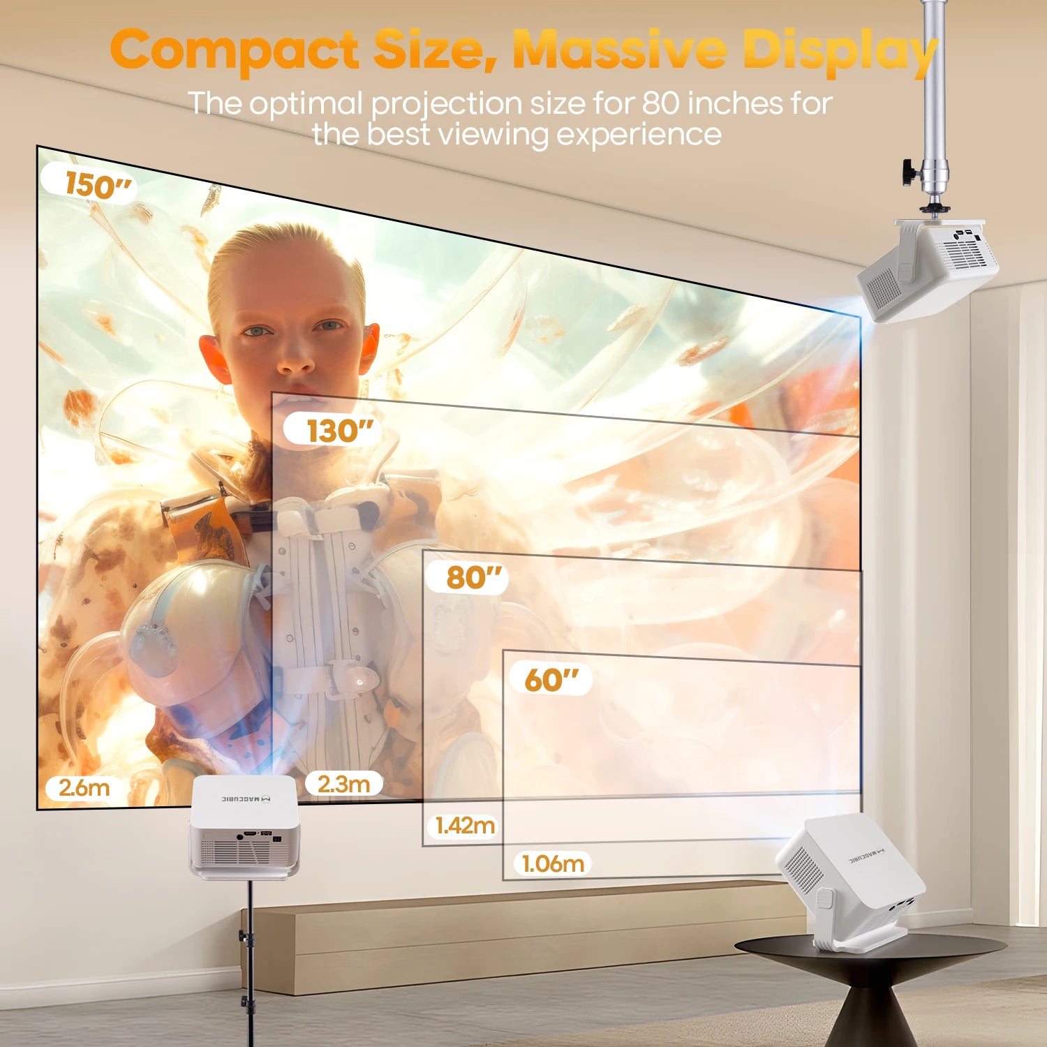 Magcubic Auto Focus Android 14 4K Projector 400ANSI 8K Native 720P HY300Max With Wifi6 BT5.4 Allwinner H726 Portable Outdoor