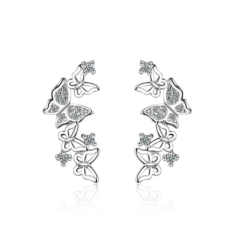 Luxury 925 Sterling Silver Butterfly Zircon Stud Earrings