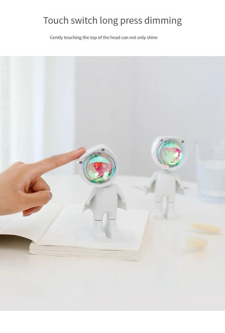 LED 7 Colors Light Sunset Light Astronaut Light Rainbow Projection Night Light 360 Degree Rotation Rechargeable Ambient Light