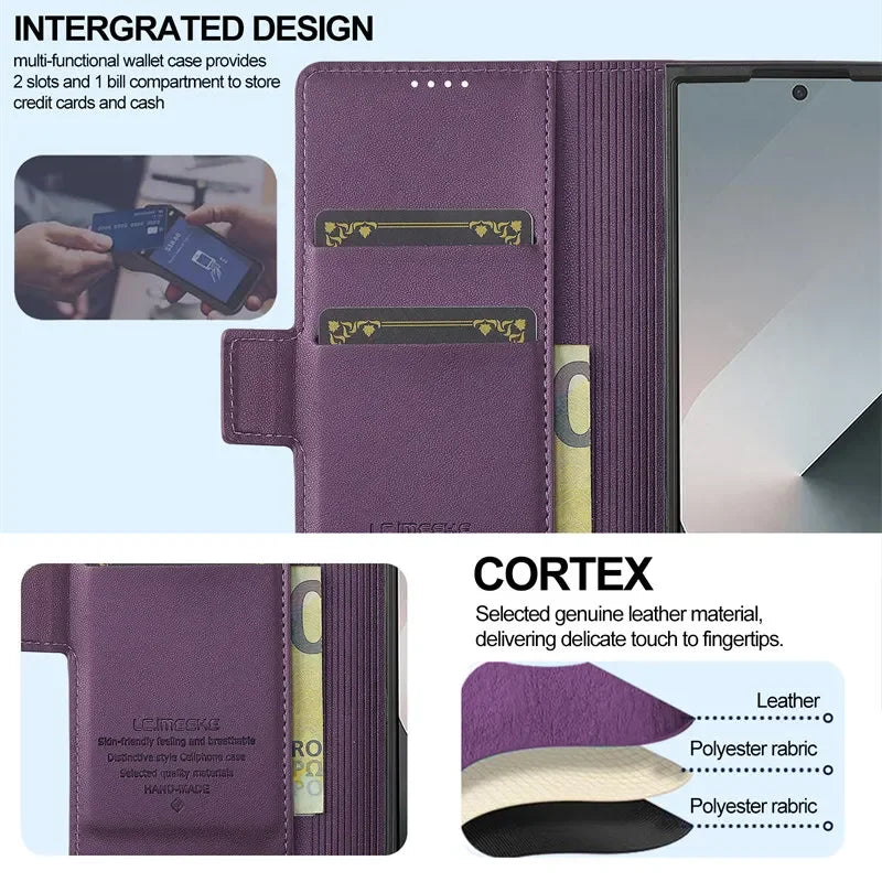 Magnetic Flip Leather Phone Case for Samsung Galaxy Z Fold 7 6 5 4 3 5G Fold6 Fold5 Fold4 Wallet Card Cover Etui Coque