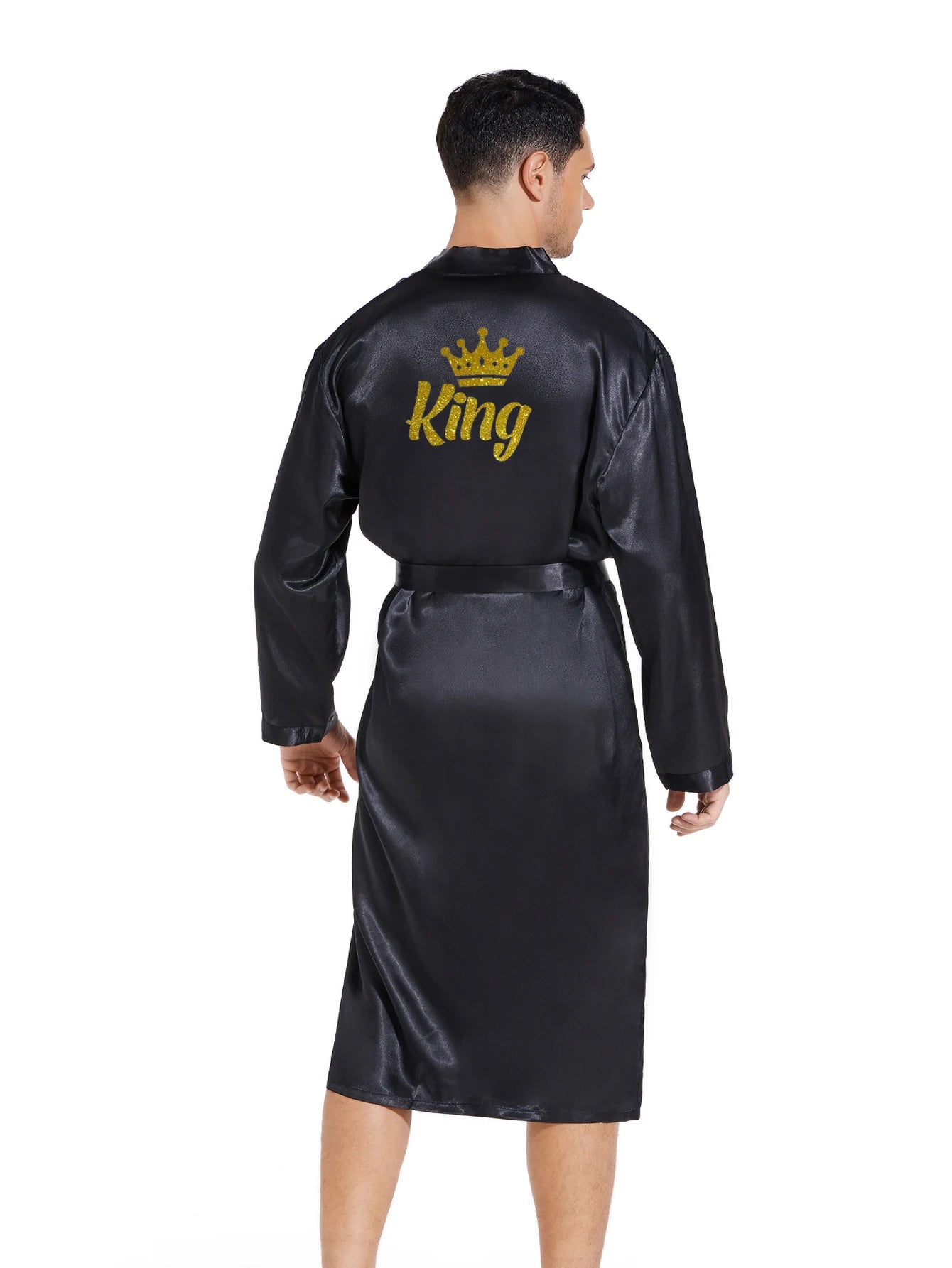 King and Queen Glitter Crown Satin Honeymoon Robes