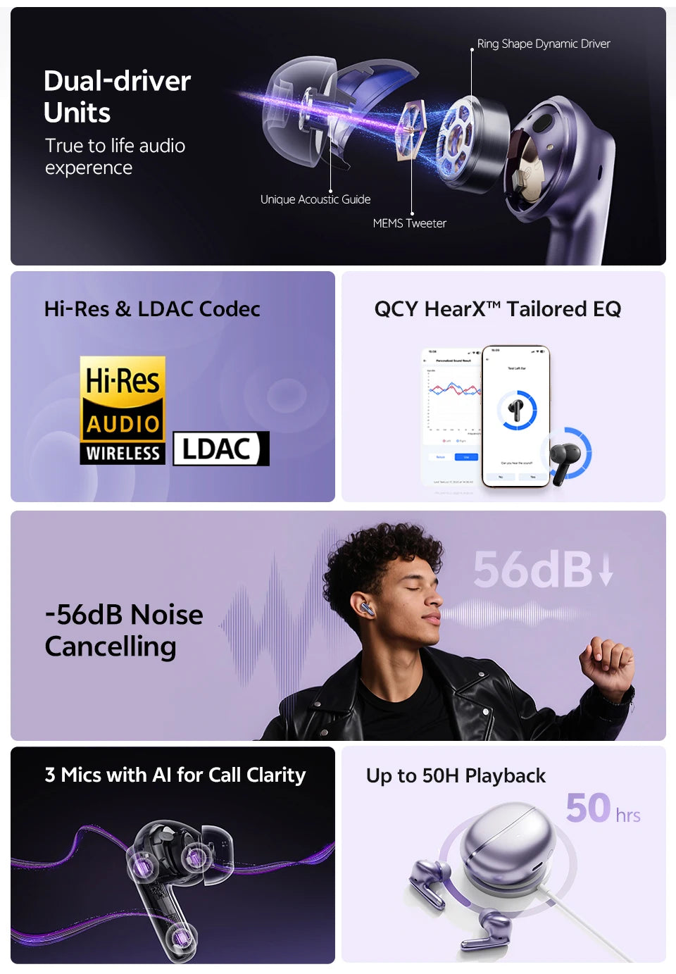 QCY MeloBuds N70 Adaptive ANC Wireless Earbuds