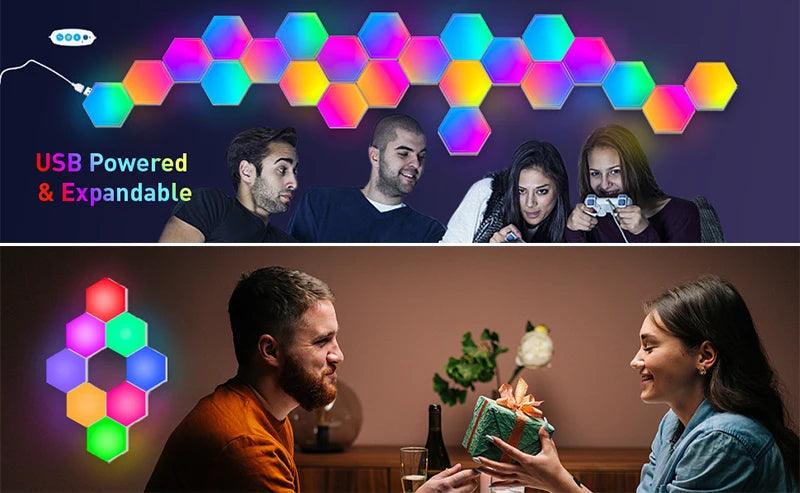 Luz Hexagonal LED RGB Bluetooth Interior Controlo Remoto APP Candeeiro de Cabeceira Decoração de Quarto Sala de Jogos de Computador