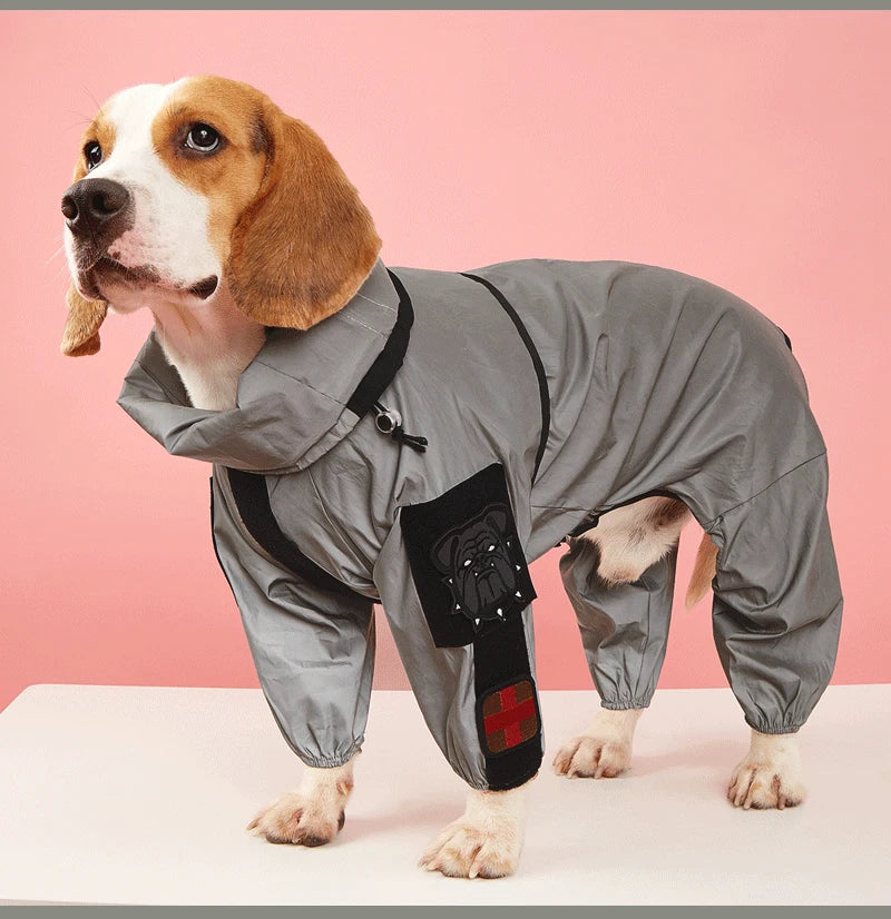 Luxury Reflective Waterproof Dog Raincoat Jumpsuit for Large Dogs