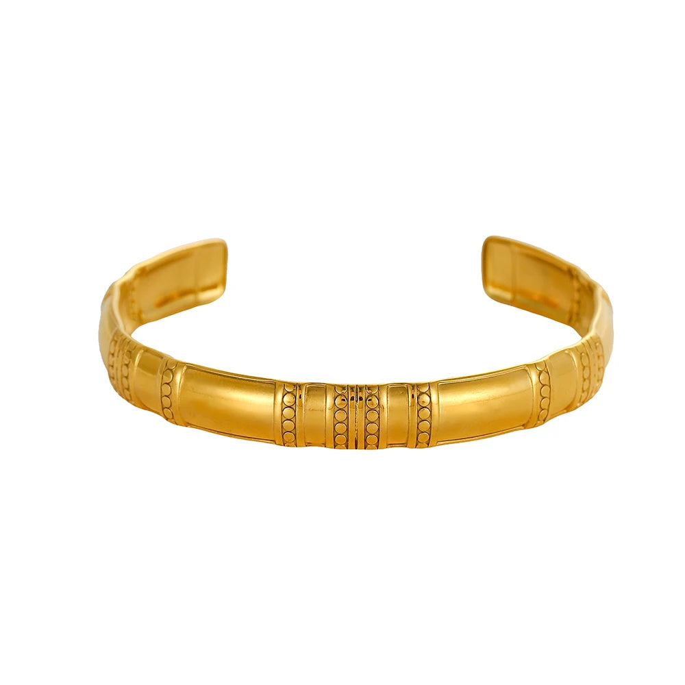 18k Gold-Style Plated Stainless Steel Snake Line Cuff Bangle