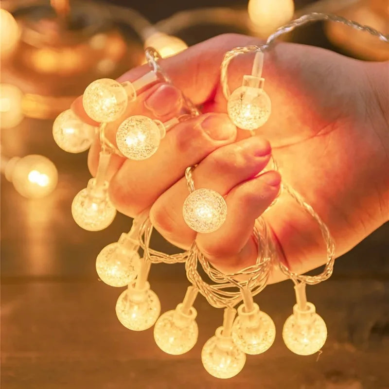 LED Bubble Ball String Lights Golden Glow Battery/USB Operated Indoor Fairy Lights for Wedding Holidays New Year Decorations