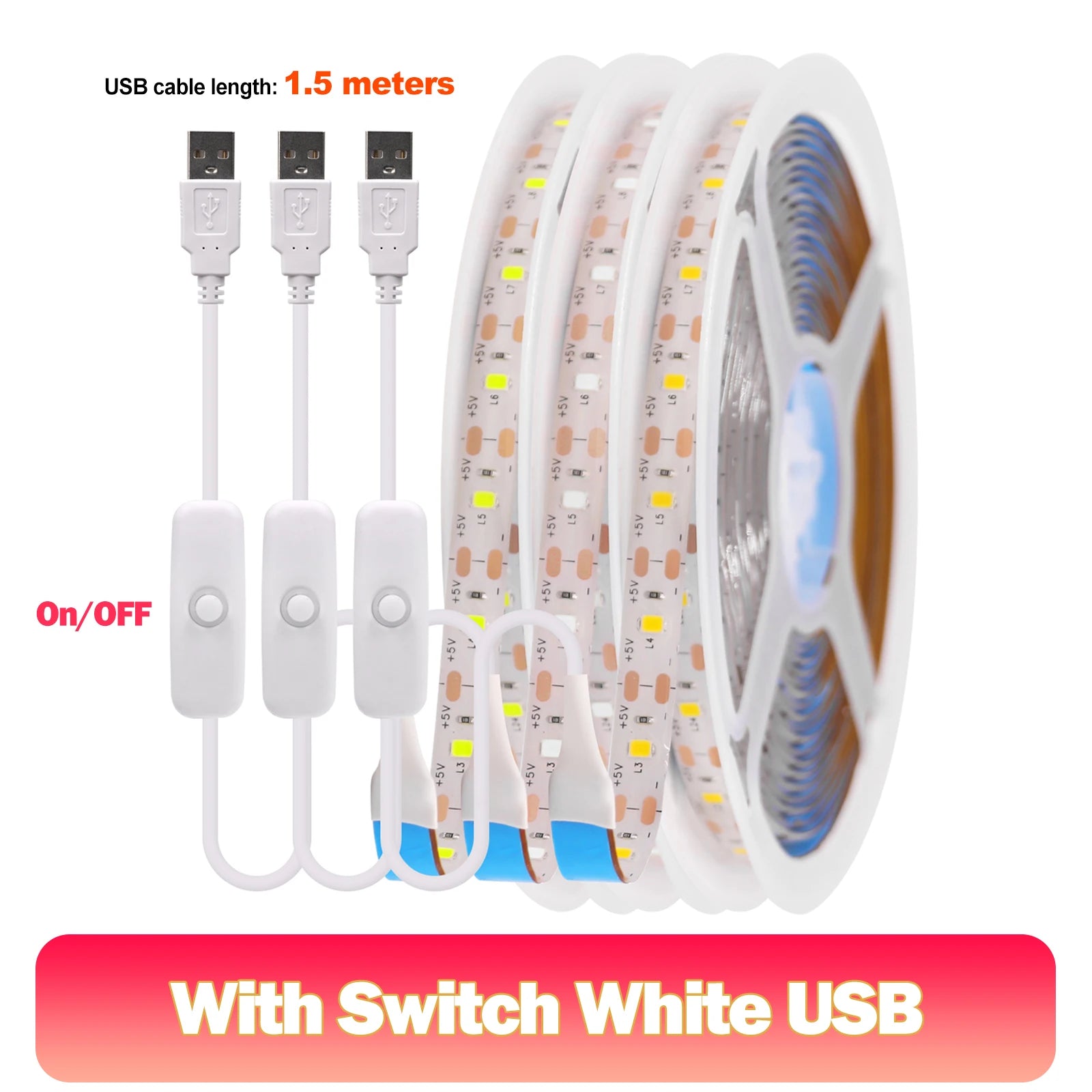 5V USB LED Strip Light Dimmable 2835 SMD Cabinet Night Lighting