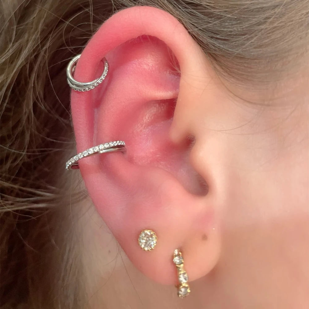 G23 Titanium 16G CZ Hinged Segment Clicker Hoop Piercing