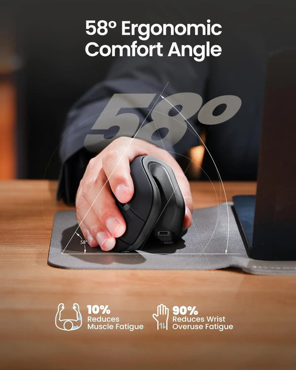 ProtoArc Ergonomic Mouse, EM11 NL Bluetooth Rechargeable Wireless Vertical Mouse 3 Multi-Device Connectivity for Computer/PC