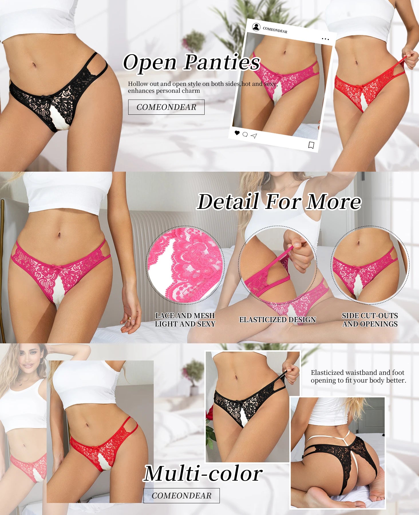 Open Lace Brazilian Transparent Low Waist Thongs