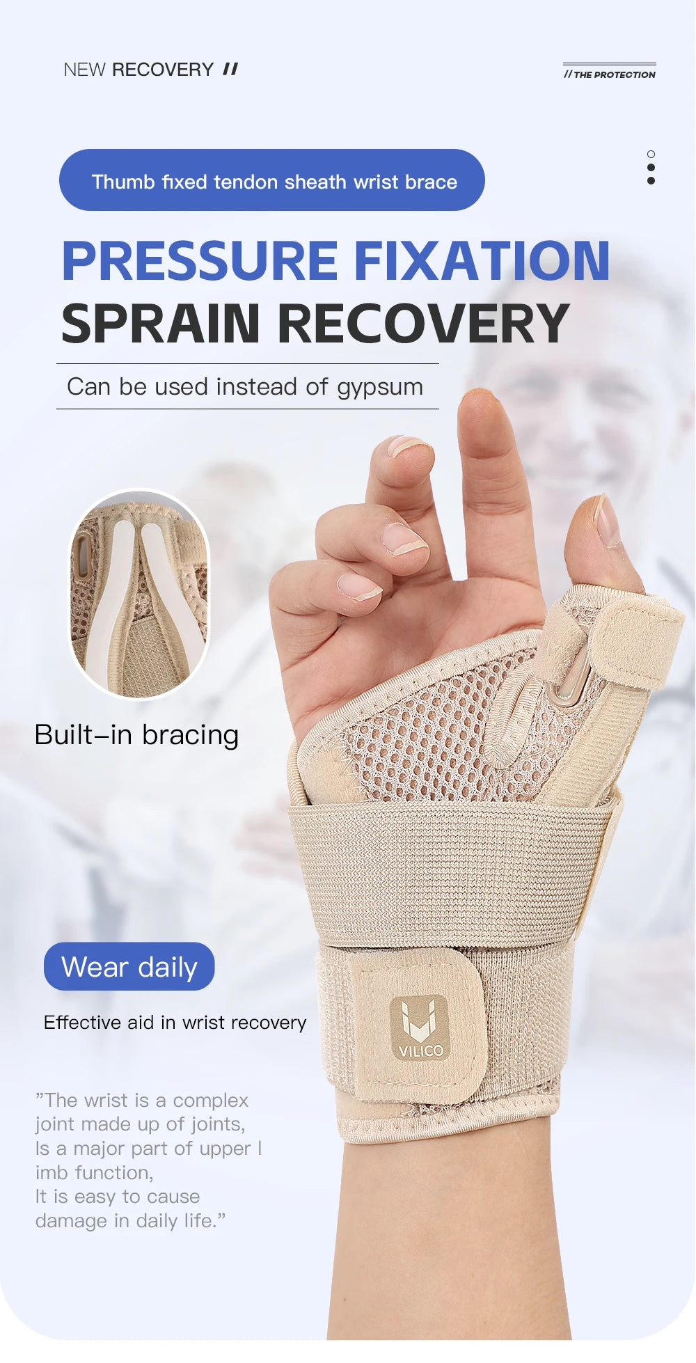 Flexible Splint Wrist Thumb Support Brace for Tendonitis Arthritis Breathable Thumb Protector Guard Fits Right and Left Hand