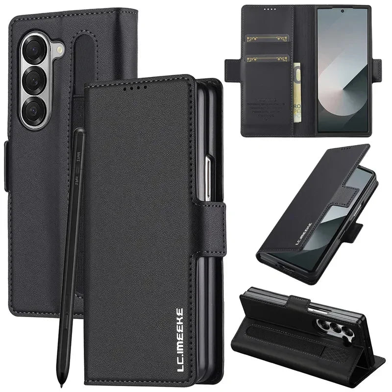 Magnetic Flip Leather Phone Case for Samsung Galaxy Z Fold 7 6 5 4 3 5G Fold6 Fold5 Fold4 Wallet Card Cover Etui Coque