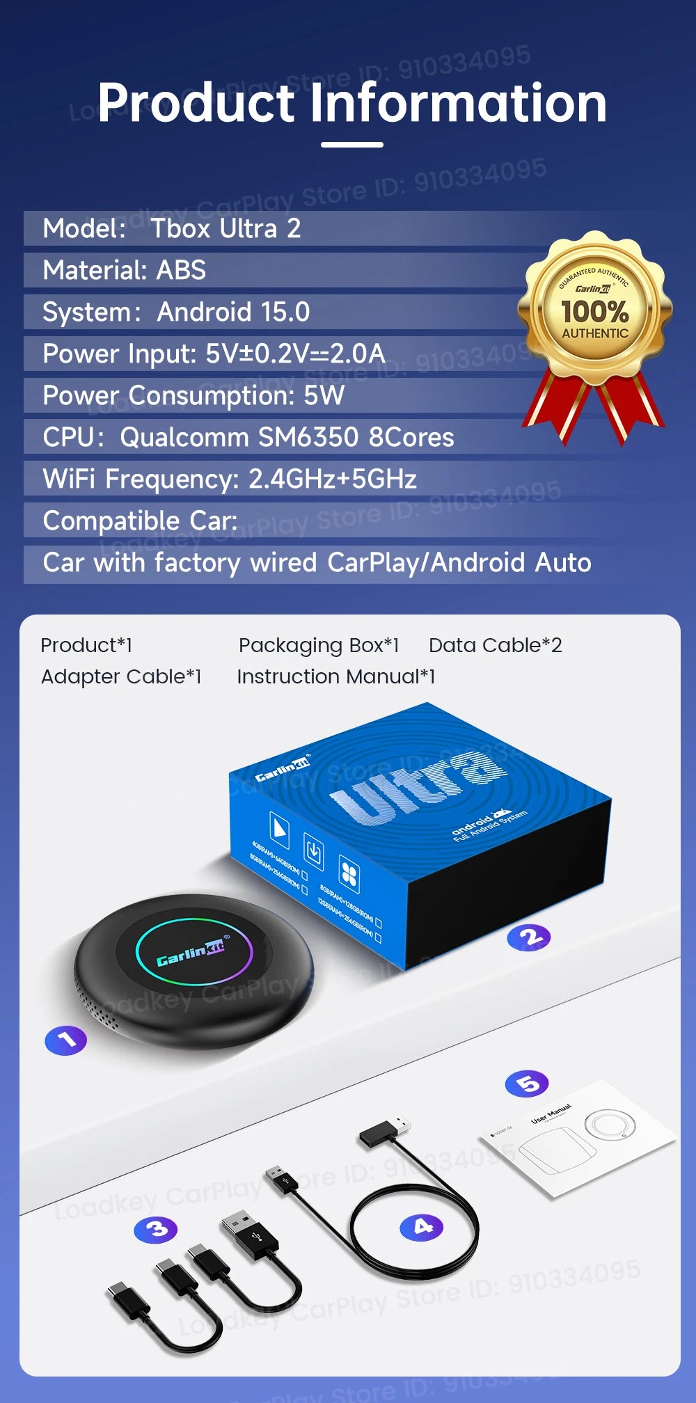 CarlinKit 3 In 1 Android 15 CarPlay Ai Box Wireless Adapter Android Auto Qualcomm SM6350 128GB 8-Core for Youtube Netflix FOTA