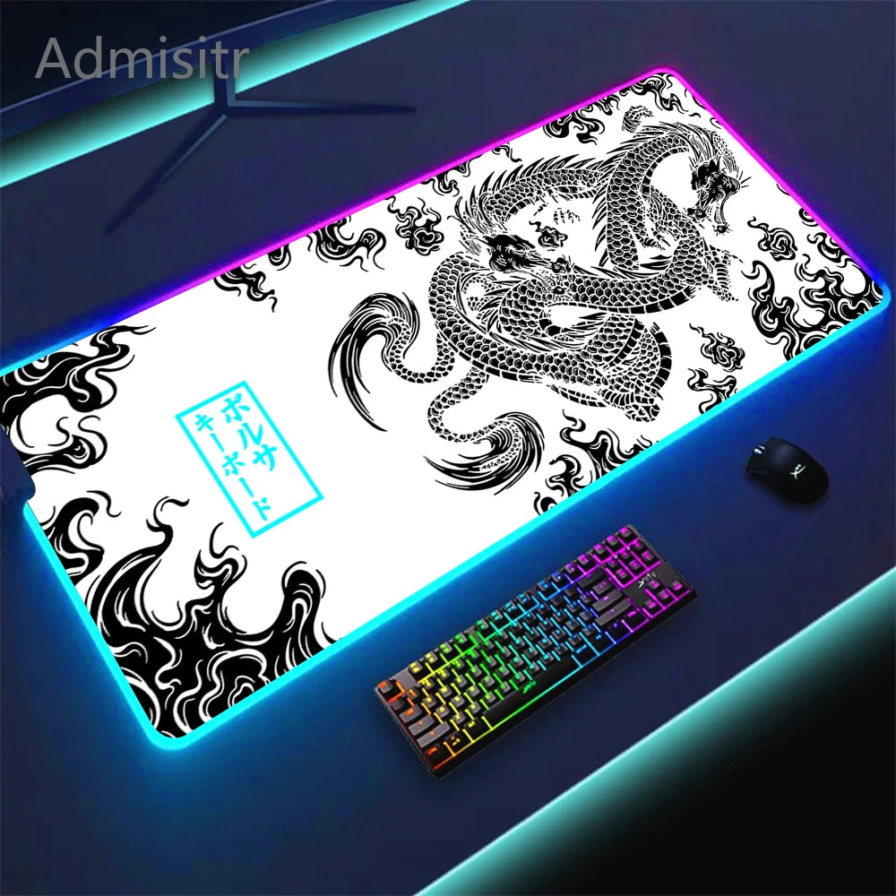 Large Keyboard Mats Fashion Chinese Dragon RGB Gaming Mousepad Big LED Mat PC Deskmat Luminous Mouse Pad Table Rug With Backlit