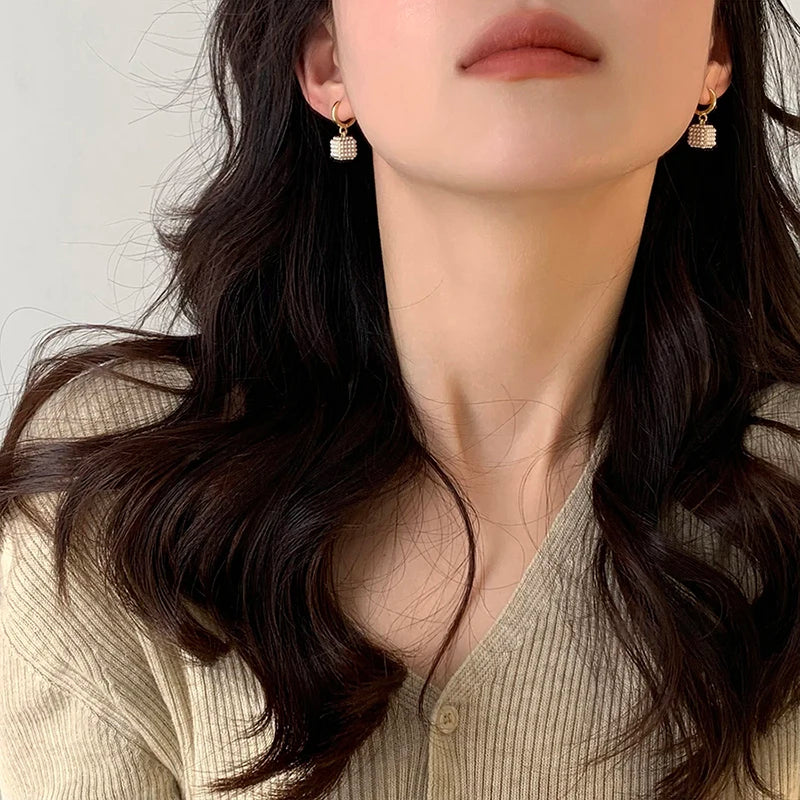 Premium Square Pearl Pendant Drop Earrings Luxury Jewelry