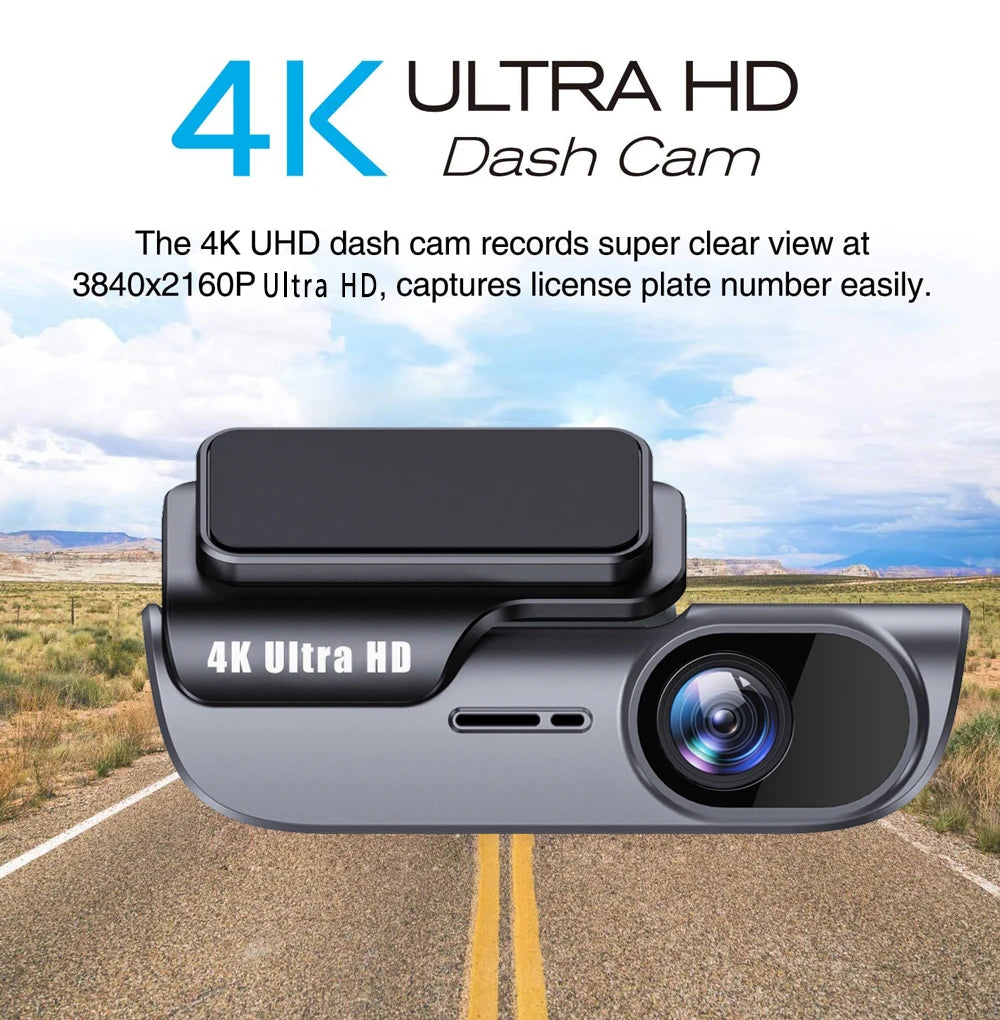 4K 3840*2160P Dash Cam WIFI Car DVR Camera Video Drive Recorder Dashcam Registrar Black Box 24 Hour Monitoring Night Vision