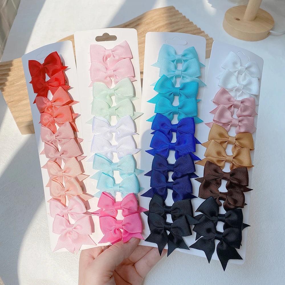 Conjunto de 10 Ganchos de Cabelo de Laço de Cor Sólida para Meninas Bebés, Fitas de Cabelo Artesanais com Laço, Mini Molas de Cabelo, Acessórios de Cabelo