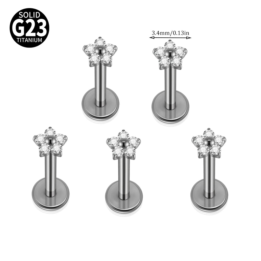F-136 Implant Titanium Flower Zirconia 16G Labret Helix Piercing